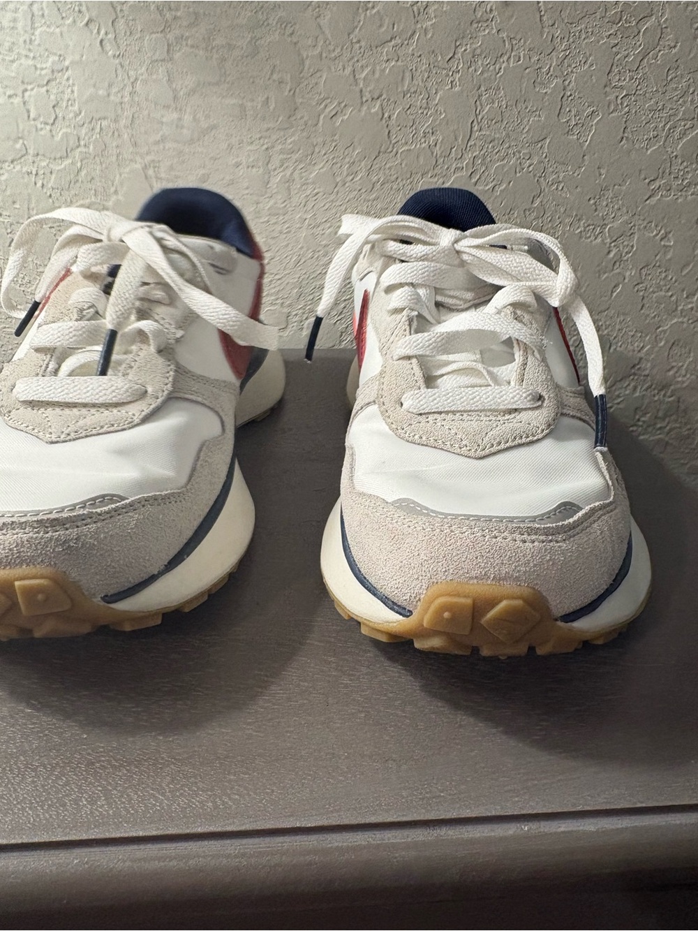 Nike Phoenix Waffle White Sneakers with Burgundy Swoosh and Navy Lining - Picture 5 of 11
